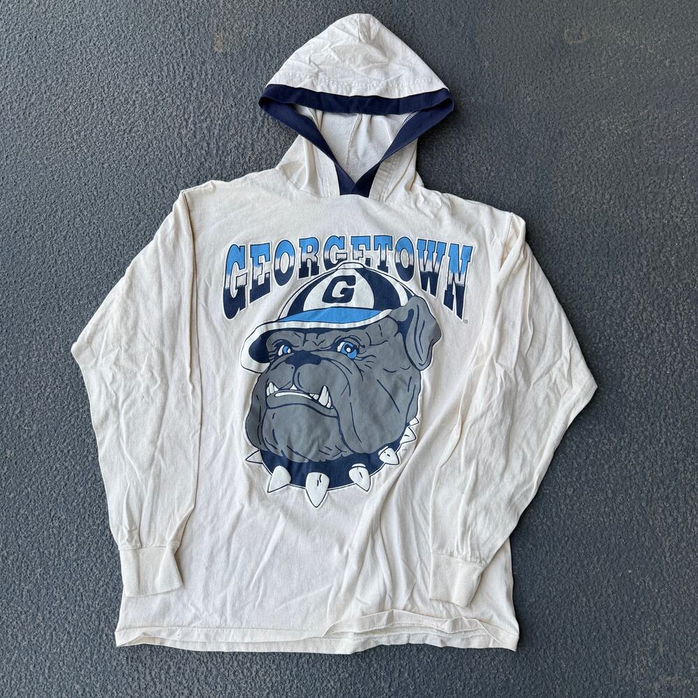 Men's Vintage 90's Georgetown Hoyas Bulldogs Lightweight Hoodie Sweatshirt Sz L